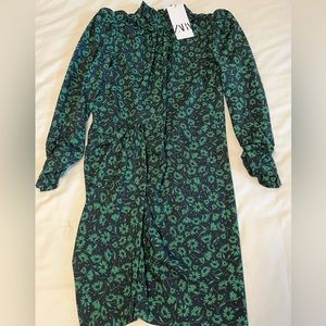ZARA NWT Draped Navy and Green Floral Dress
